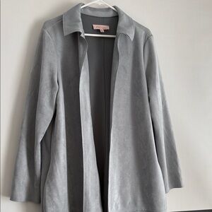 Philosophy Light Gray Suede Open-Front Trench Coat